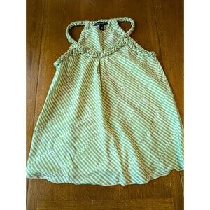 Banana Republic 100% Silk Halter Top Green White Geometric Stripe Braided Neck S